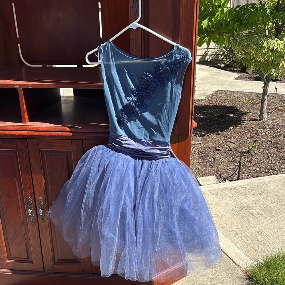 Weissman Blue Kids Dance Costume with Floral Accents